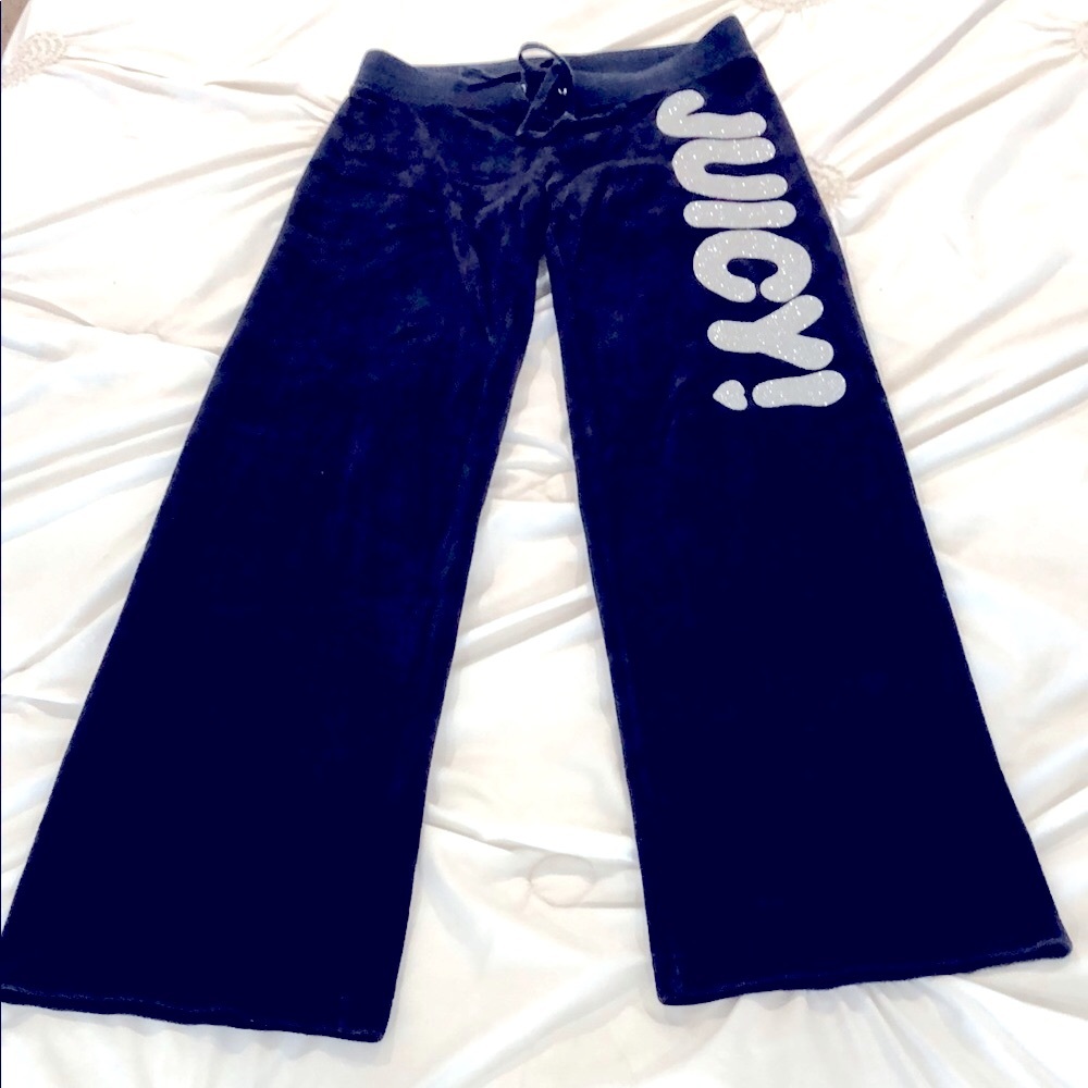 Y2K Juicy Couture Navy Velour low rise   Glittery Silver Logo - Picture 3 of 5